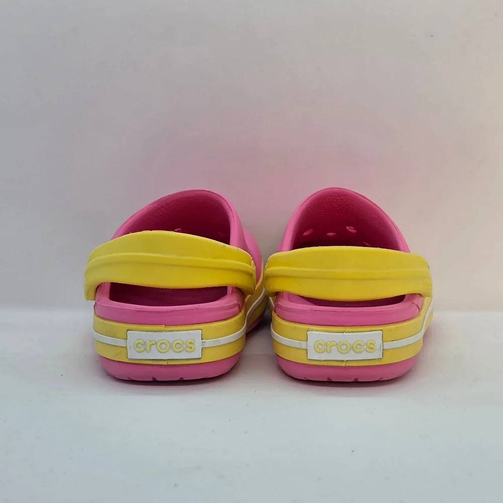 Crocs Kids Crocband Clogs Pink Yellow Toddler Size‎ 6-7 Sporty Slip On Shoes